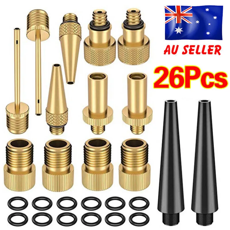 26pc Bike Ball Inflator Nozzle Adapter | Air Pump Valve Needle | Presta Schrader Kit