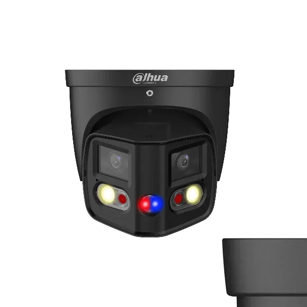 Dahua 2x4MP TIOC 2.0 Active Deterrence Turret Fixed Camera Black, DH-IPC-PDW3849-A180-AS-PV-ANZ-BLK