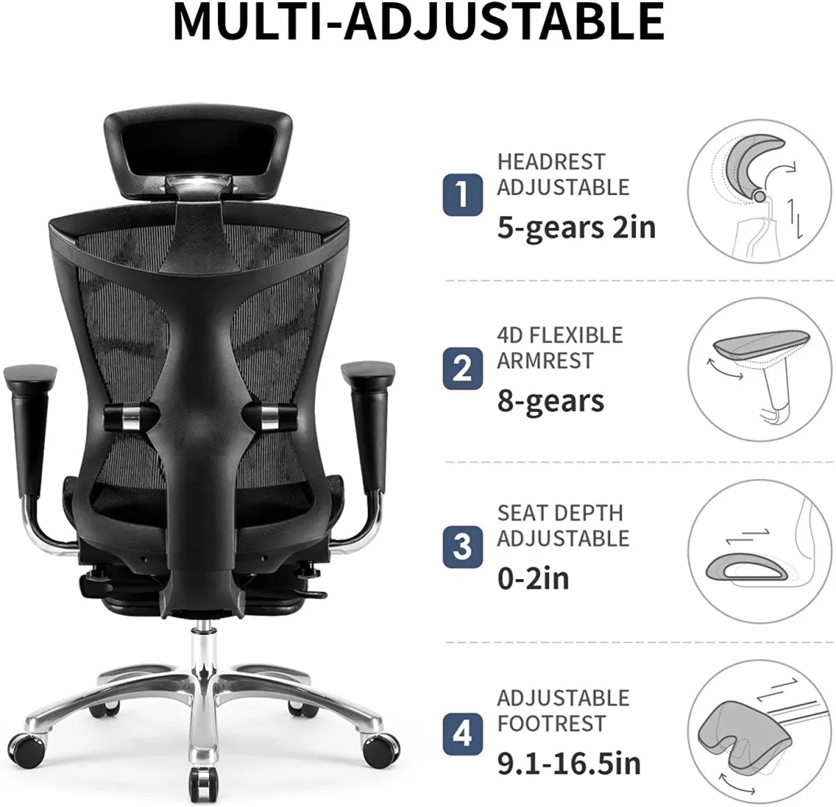 Sihoo Ergonomic Office Chair V1 3D Adjustable High-Back Breathable With Footrest And Lumbar Support
