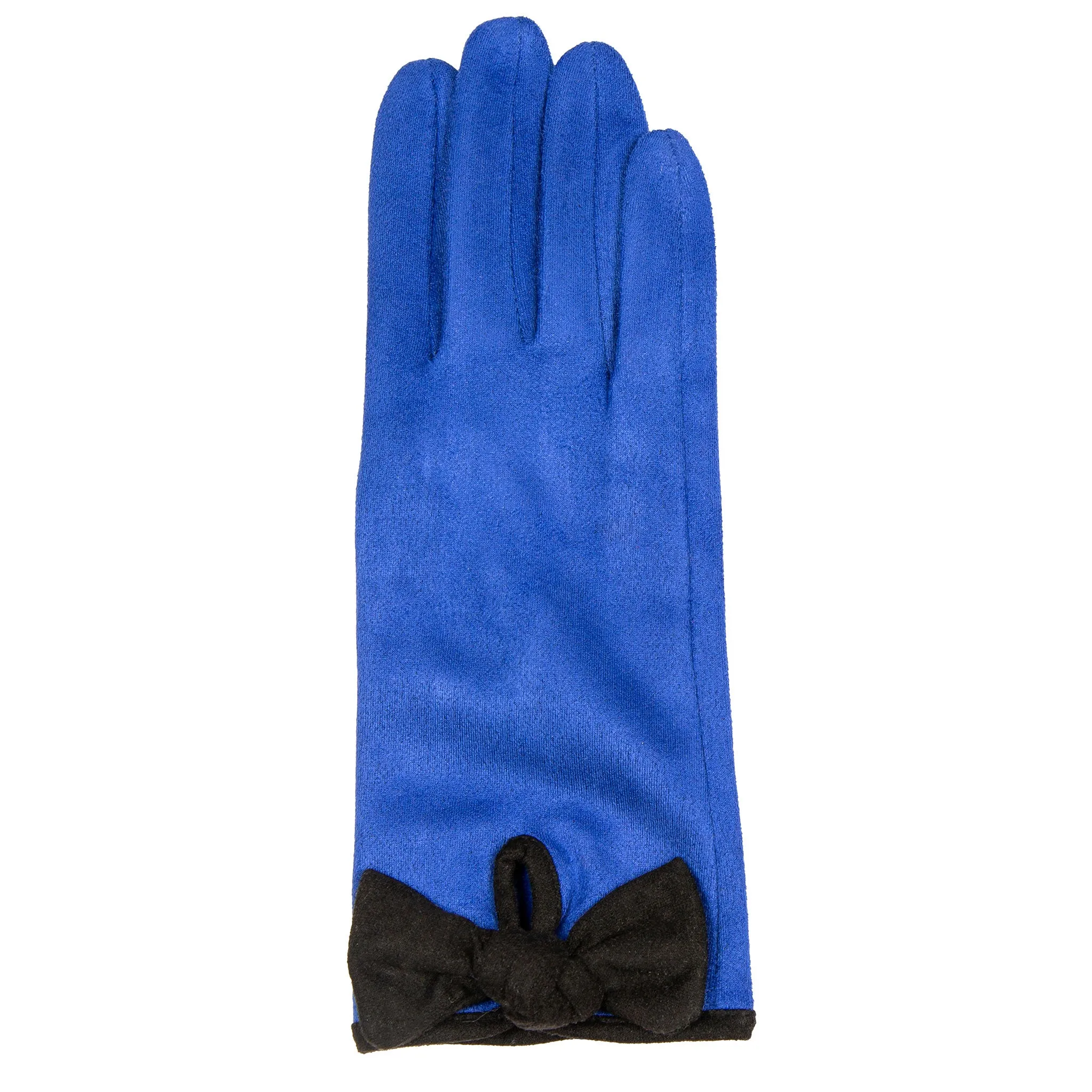 Women’s Velour-Lined Faux Suede Gloves with Trim and Bow